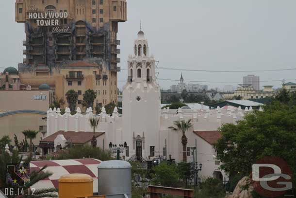 The Carthay Circle with Tower of Terror looming beyond.