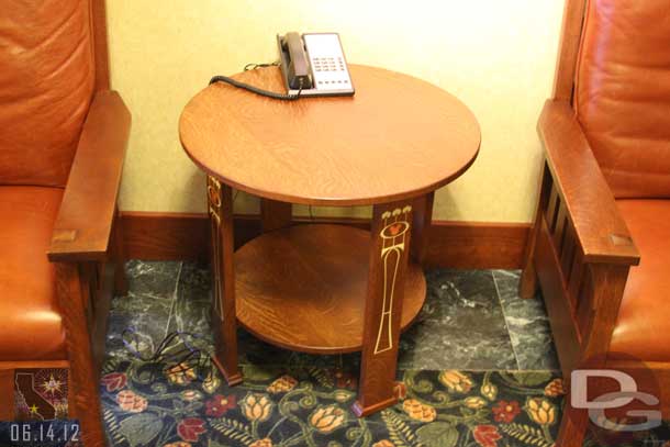 A table near the elevator.