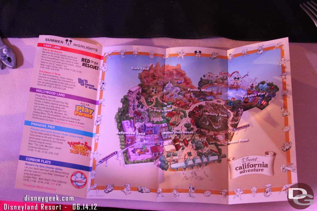 The other side had the park map and entertainment highlights.