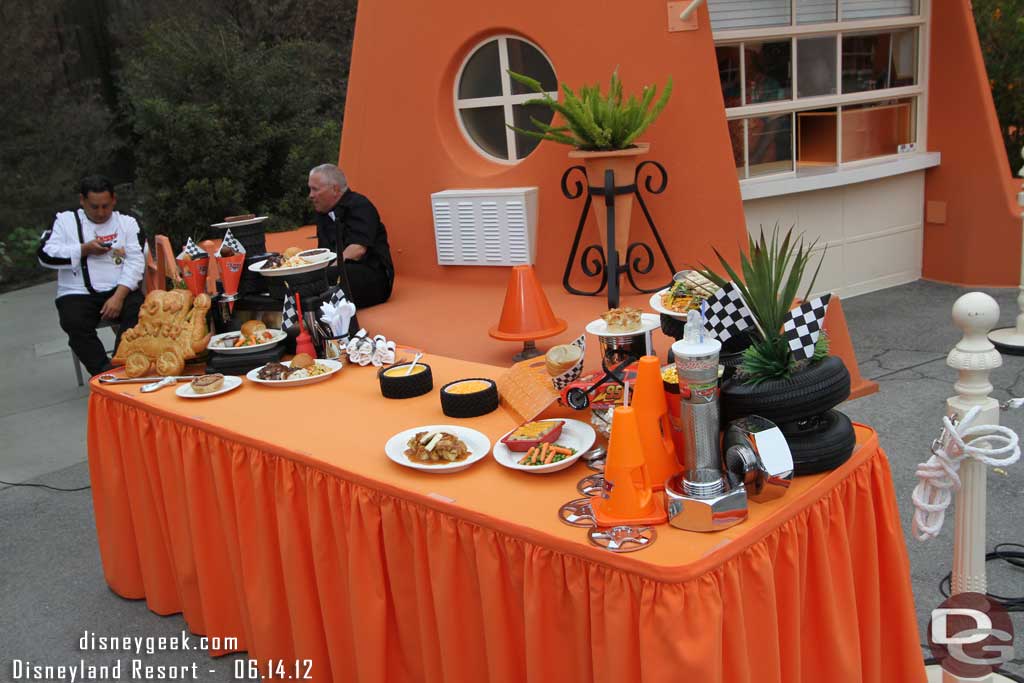 A table set up for interviews about the Cars Land food offerings.