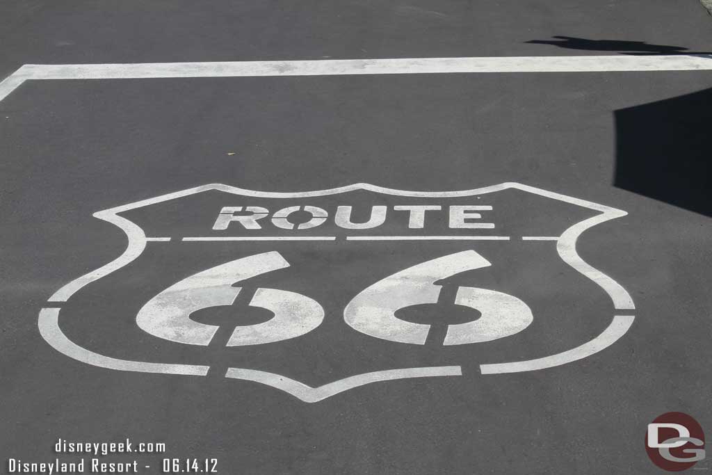 Route 66 painted on the ground in town.