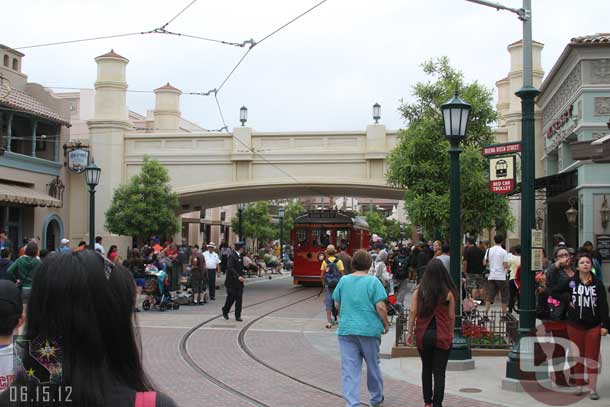 The Red Car Trolley making its way to the stop.