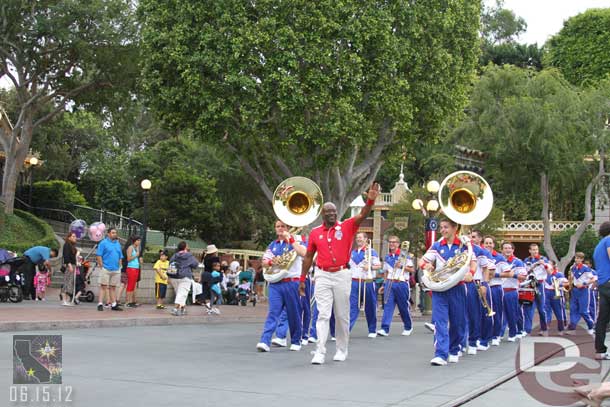 Time for the All American College band set in front of the Train Station.