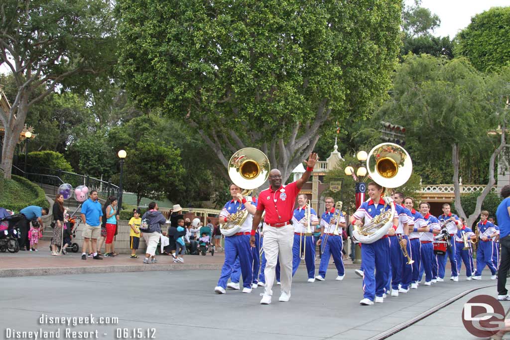 Time for the All American College band set in front of the Train Station.