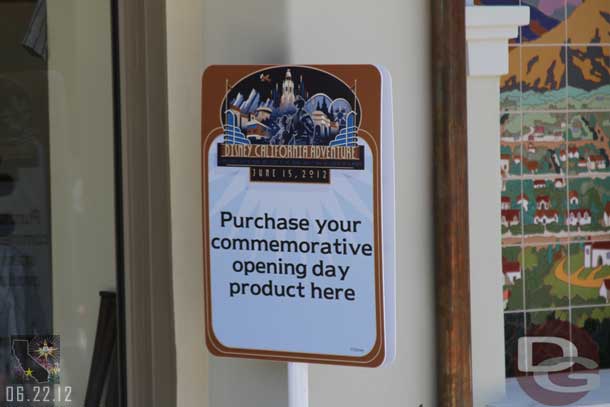 Signs along Buena Vista Street alerting you to commemorative merchandise... no more Cars Land CDs though which is something I wanted to buy.