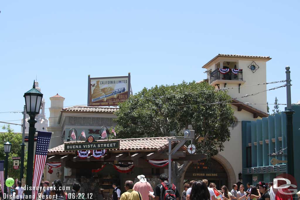 Buena Vista Street is decked out for the 4th of July holiday.