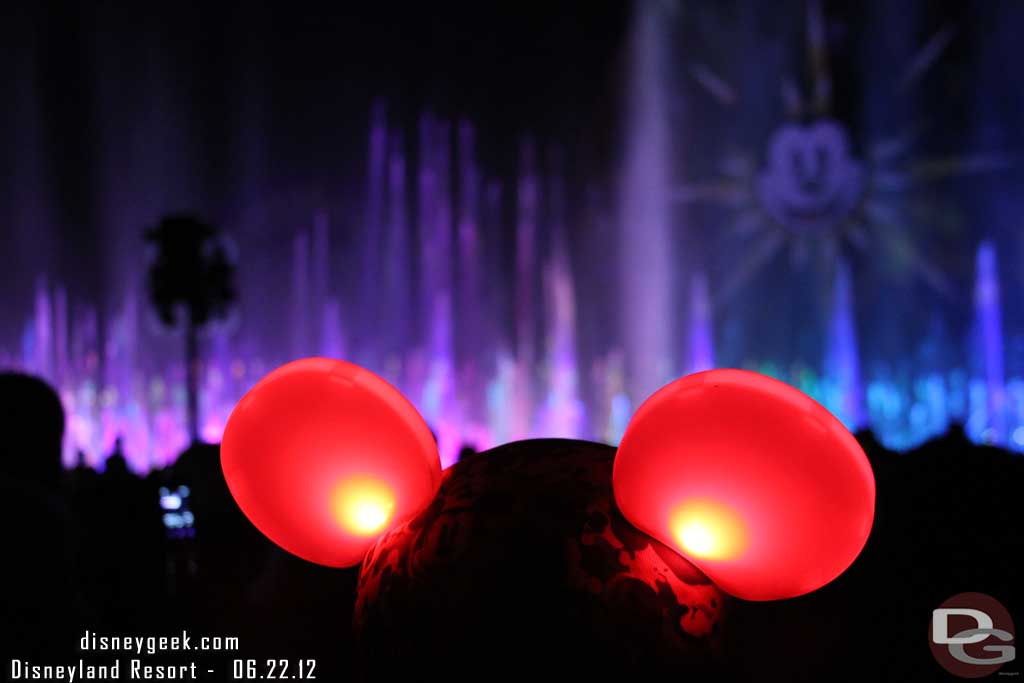 Found myself a spot for World of Color near the back of the Yellow section.  I lined up behind someone with Glow with the Show Mouse Ears.