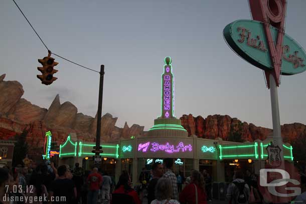 Made it to Radiator Springs for the turning on of the neon.