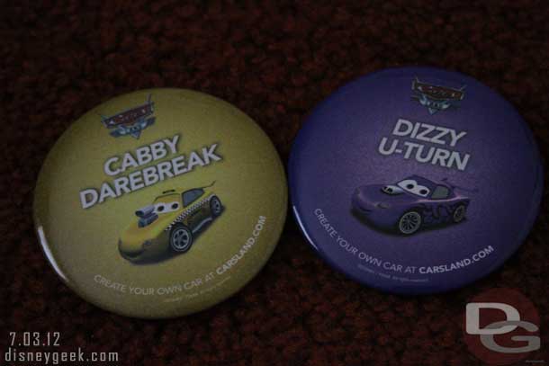 Forgot to mention earlier I picked up the last two Cars Land buttons so now I have all six.  