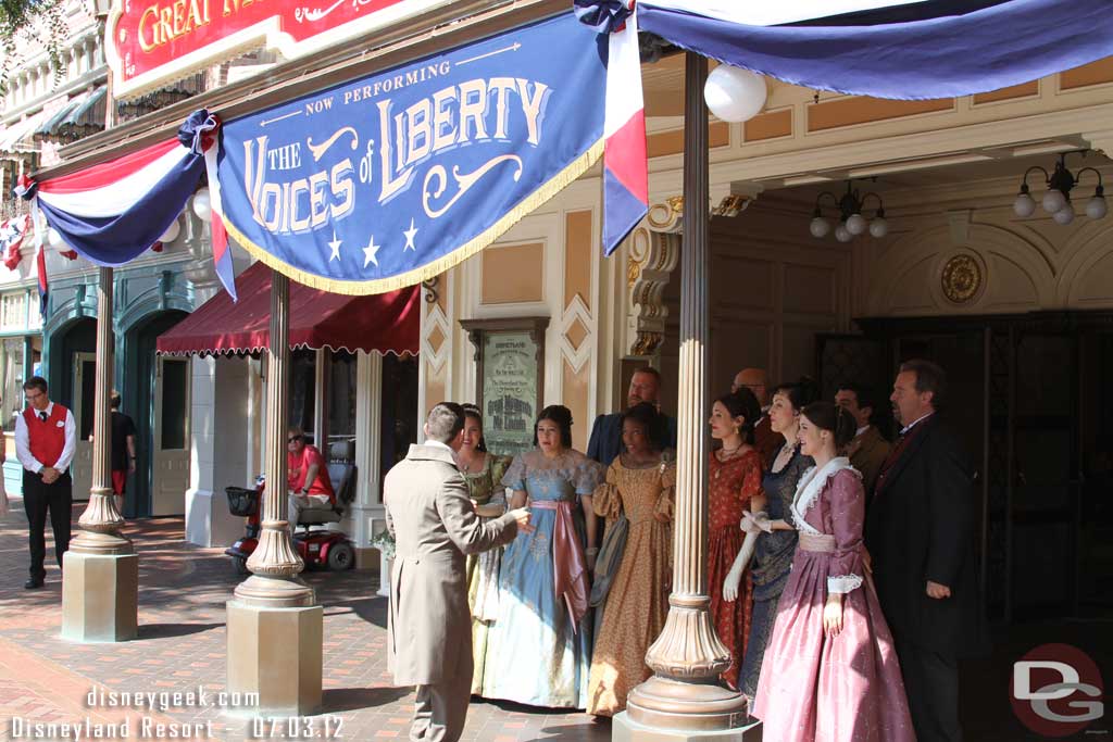 Time for the Voices of Liberty.  They perform a brief song outside then head into the main theater.