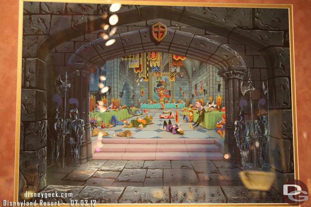 The first wall on the left features What is inside the castles.   First up a look at Sleeping Beauty Castle Walk-Through at Disneyland.  This piece was done by Eyvind Earle.