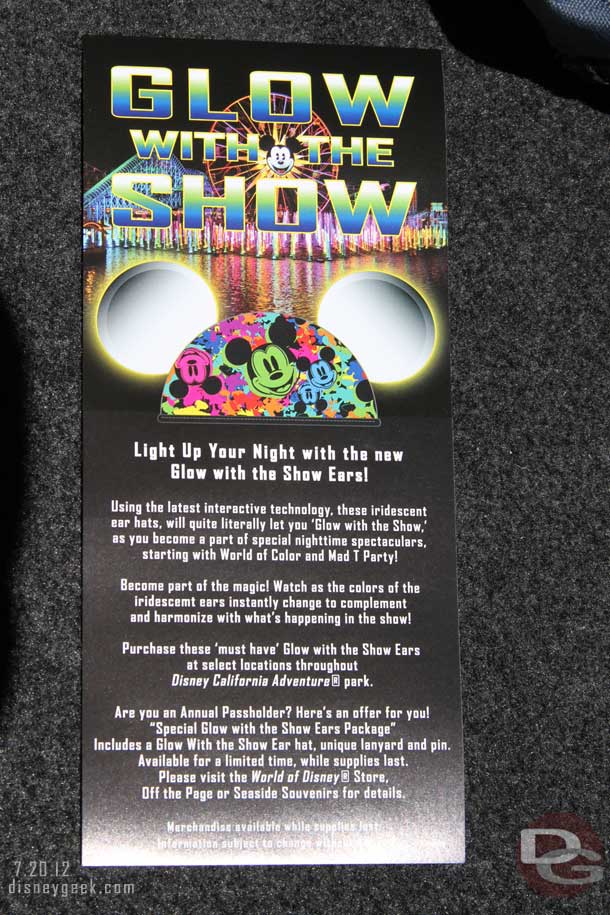 As you paid to park they were passing out Glow with the Show ads now.