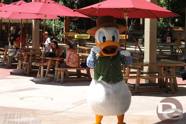 Donald was roaming the area too (when I first got there Minnie and Mickey were out).   I want to say again if you want to interact with the Characters this is a great place to do it.  So far the waits have been minimal to non-existent every time I stopped by.