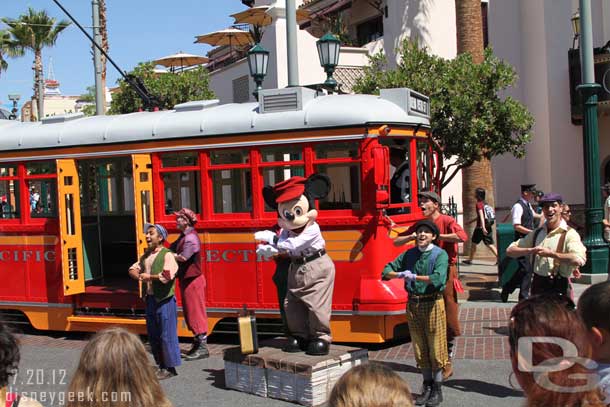 The Red Car News Boys performing.