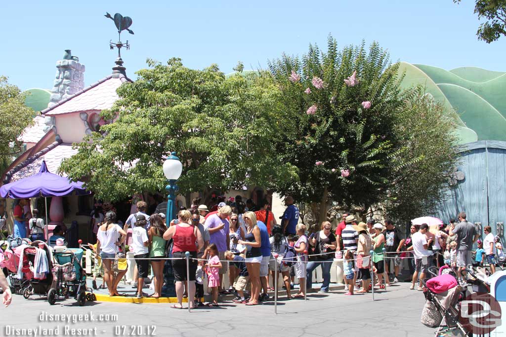 A healthy wait for Minnie consider it was nearly 90 degrees and as you can see no shade in that queue.  Felt like telling these folks to go check out the Big Thunder Ranch Jamboree you can see the characters in the shade with no wait!