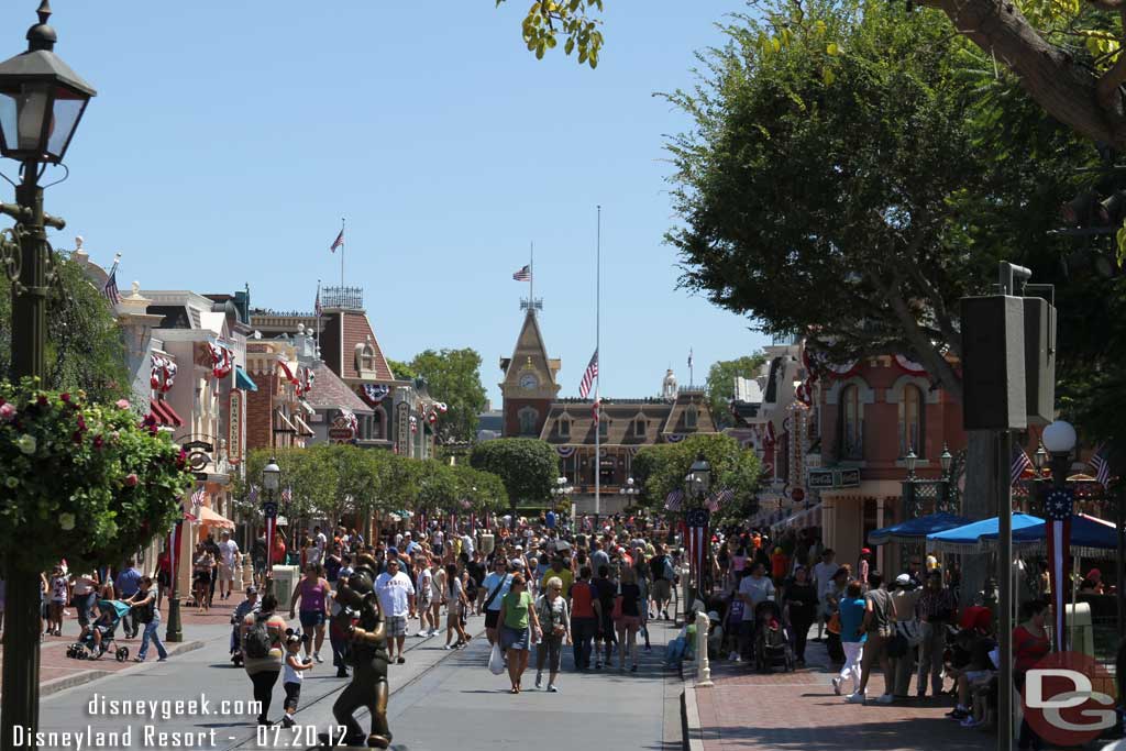 The Flags were at half staff to honor the victims of the Colorado Shootings.