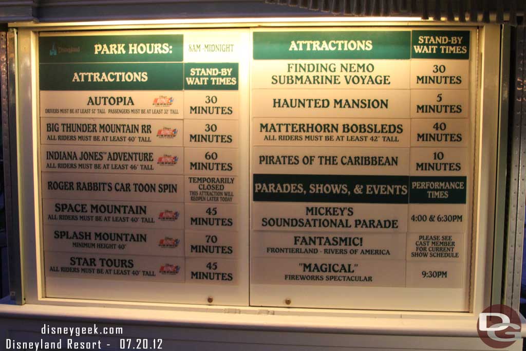 The wait times around 8:20pm.