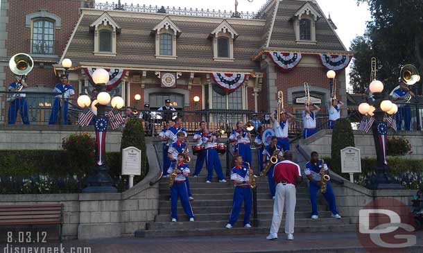 Headed back to Main Street for the College Band.  They are really loosening up with only a week to go.. notice the trombone section...