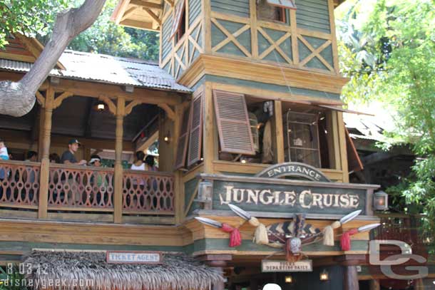 The Jungle Cruise had a long wait, they were using the upper level of the queue the couple times I walked by.