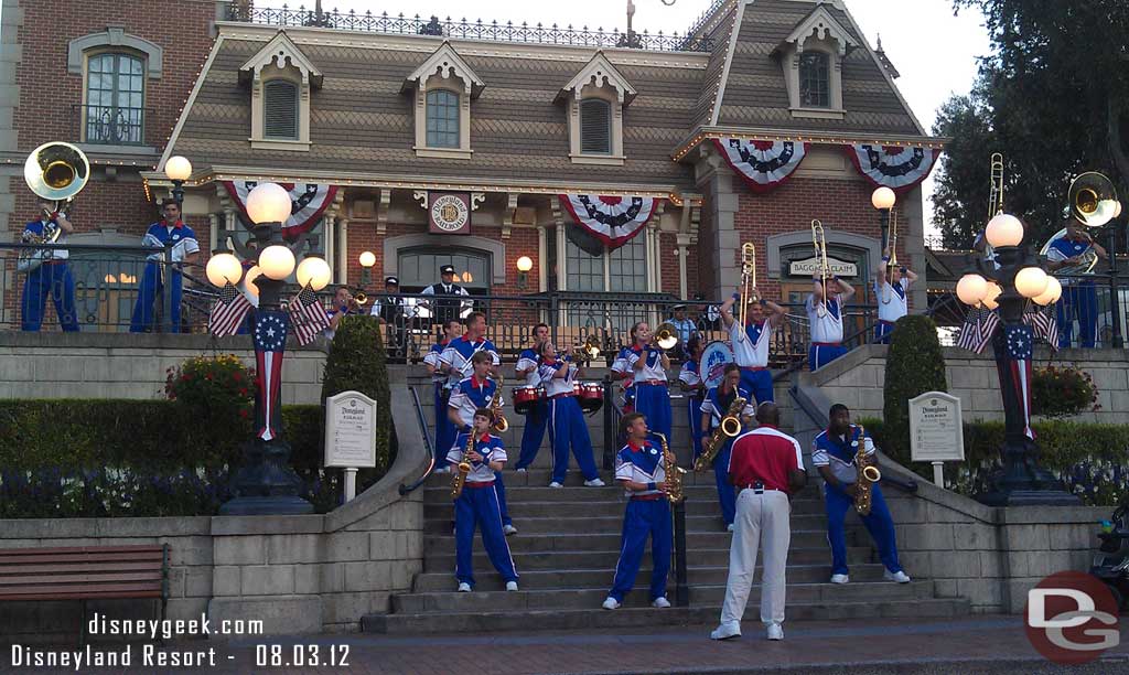 Headed back to Main Street for the College Band.  They are really loosening up with only a week to go.. notice the trombone section...