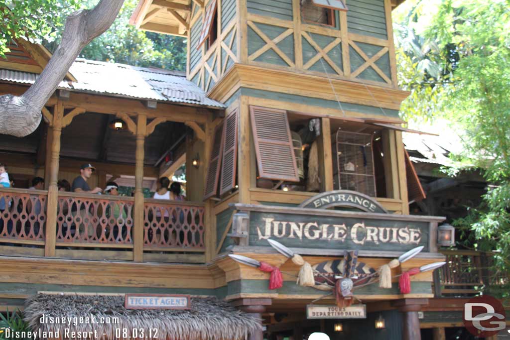 The Jungle Cruise had a long wait, they were using the upper level of the queue the couple times I walked by.