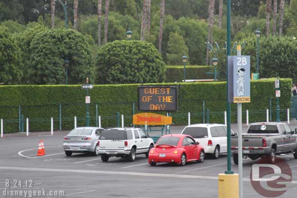 Spotted this sign in the Pinocchio lot.  The guest of the day gets to park right up front and has a large sign indicating their car...  I thought the old guest of the day spot right by the escalators in the garage was better (your car does not have to sit out in the sun then).