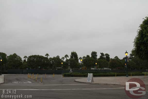 A large section of the Downtown Disney parking lot is behind a fence as the resurface it.