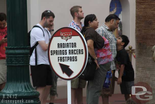 Plenty of signage to direct you to the Racers queue.  It stretched to the Disney Jr. Theater when we arrived.