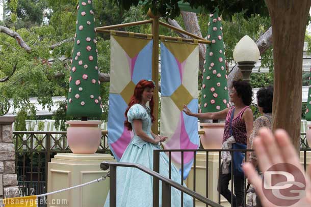 I was lining up to take a couple pictures of the backdrops in between guests and here you can see a hand of a castmember who came over to me and said I would have to get in line to take pictures or leave.  And since I was not going to wait 75 minutes to get pictures of those backdrops I moved on...