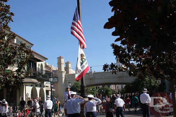 I had to run over to DCA and as I entered Buena Vista Street their flag retreat was going on.