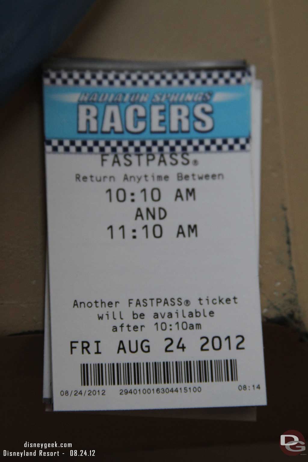 My first Radiator Springs Racers Fastpass... since they are usually gone right after the park opens I have never had one before...