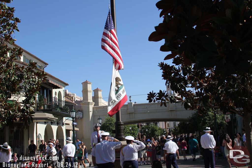 I had to run over to DCA and as I entered Buena Vista Street their flag retreat was going on.
