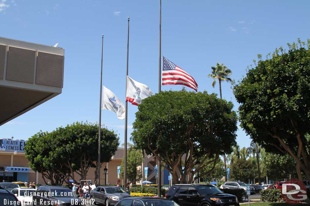 Flags at half staff for Neil Armstrong.