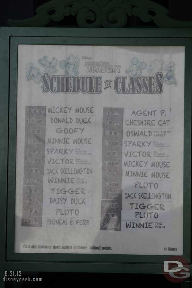 Fridays schedule for the Animation Academy.