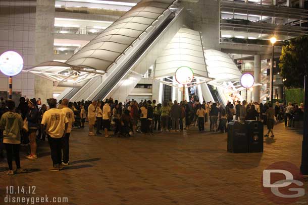 Teams were assembling near the escalators before walking to the park.
