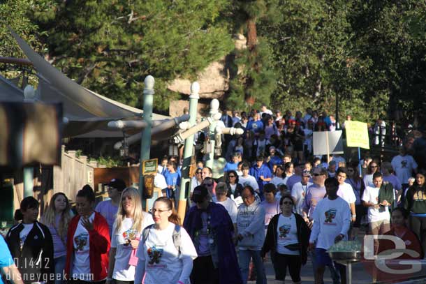 The course then went around the Matterhorn, through Fantasyland, and around the Big Thunder Trail.   Here the walkers are making there way down to the Rivers of America.