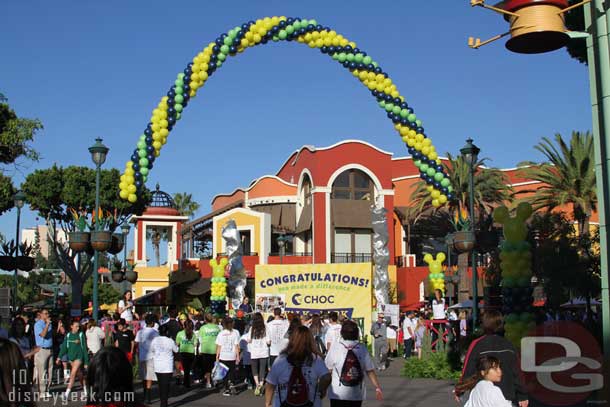 The finish line!   It featured all four Disneyland Ambassadors as well as the DJ announcing groups and congratulating those who finished.