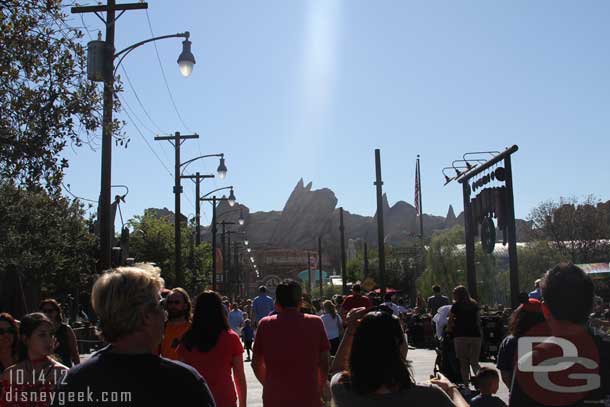 Once in the park strolled through Cars Land to check out the lines, way too long already.