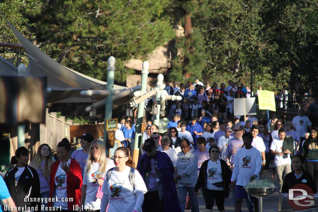 The course then went around the Matterhorn, through Fantasyland, and around the Big Thunder Trail.   Here the walkers are making there way down to the Rivers of America.