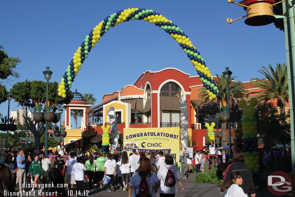 The finish line!   It featured all four Disneyland Ambassadors as well as the DJ announcing groups and congratulating those who finished.