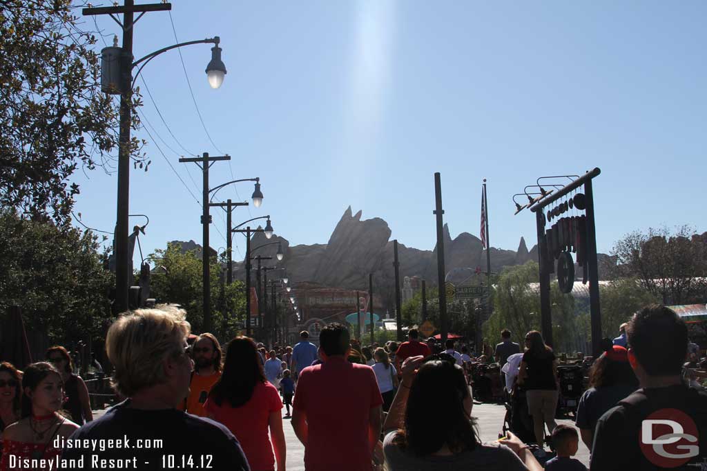 Once in the park strolled through Cars Land to check out the lines, way too long already.