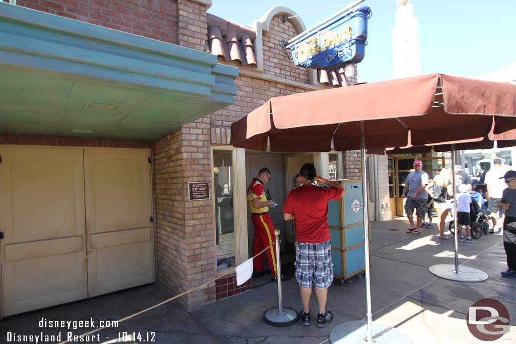 The kiosk for disability passes for the Racers has moved outside.