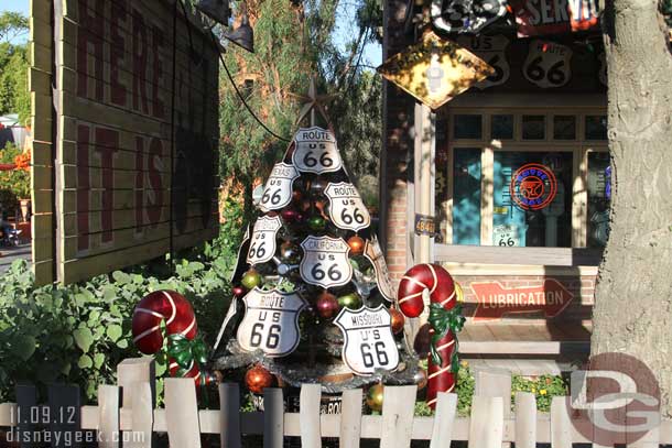 Returned to Cars Land, a tree in front of Lizzies