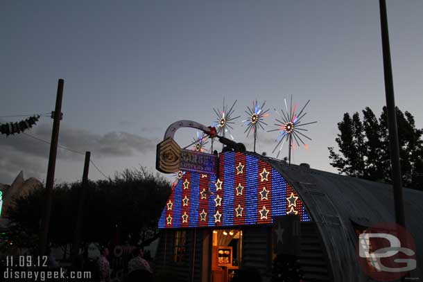 Next up walked through Cars Land.  They are playing Winter Wonderland as the lights come on.