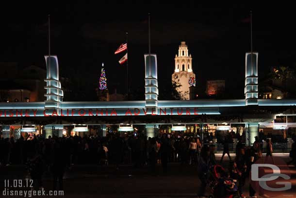 Found it interesting the Buena Vista Street flags are now lit and not brought down at night.