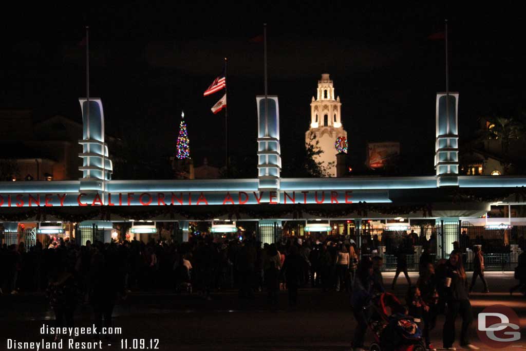 Found it interesting the Buena Vista Street flags are now lit and not brought down at night.