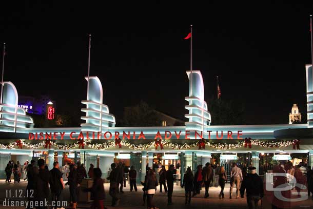 The garland was lit this evening at DCA (also noticed the flag was still up).