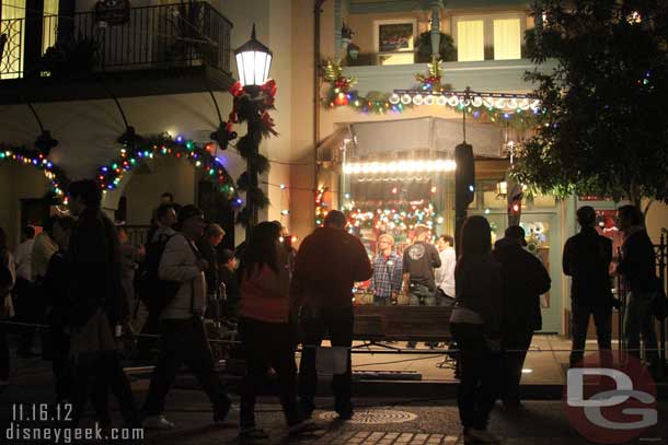 Some filming going on.  It featured a family looking at the windows and Mickey joining in.  No idea what it is for guessing a commercial of some sort.