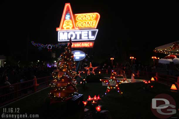 All the Cozy Cone decorations were lit this evening.