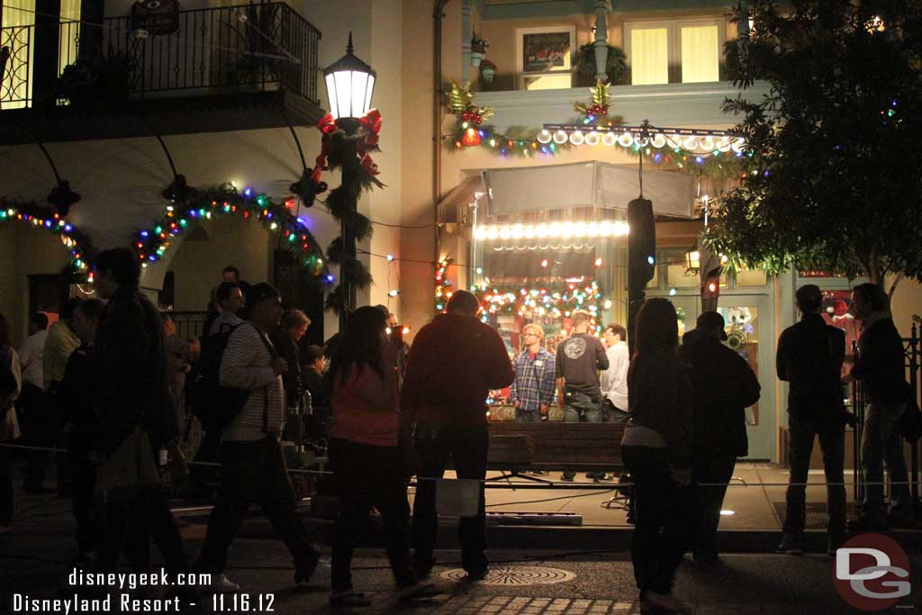 Some filming going on.  It featured a family looking at the windows and Mickey joining in.  No idea what it is for guessing a commercial of some sort.